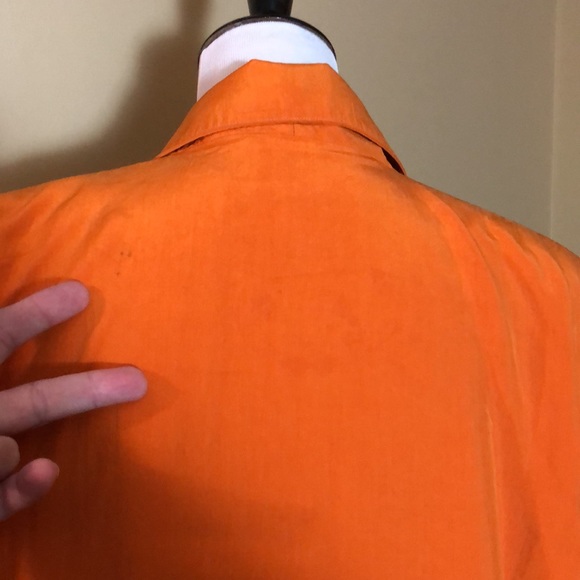 VINTAGE’80s Anne Klein II Size Medium 100% Silk Vivid Orange Longline Blazer - Picture 11 of 16